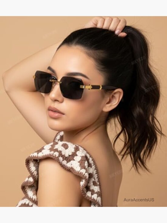 Retro Rimless Rectangle Sunglasses Unisex Vintage Frameless Square Tinted UV main image 3